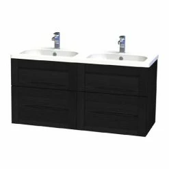 Miller London 120 Wall Hung Four Drawer Vanity Unit + Double Basin (Black)
