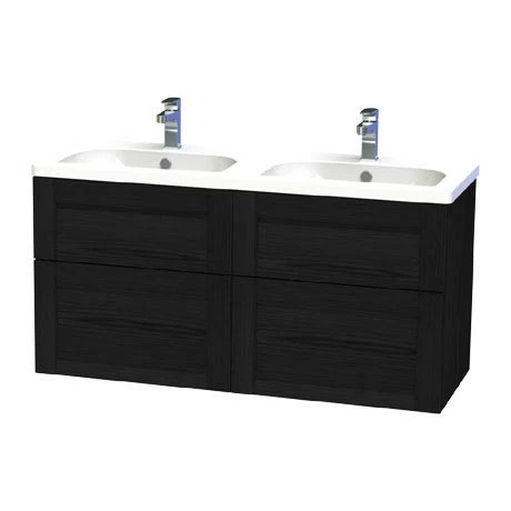 Miller London 120 Wall Hung Four Drawer Vanity Unit + Double Basin (Black) Miller London 120 Wall Hung Four Drawer Vanity Unit + Double Basin (Black) -Miller Sales Store LOND120BLKDR P
