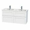 Miller London 120 Wall Hung Four Drawer Vanity Unit + Double Basin (White) 2 Miller London 120 Wall Hung Four Drawer Vanity Unit + Double Basin (White) -Miller Sales Store LOND120WHIDR P