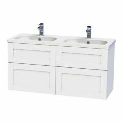 Miller London 120 Wall Hung Four Drawer Vanity Unit + Double Basin (White)
