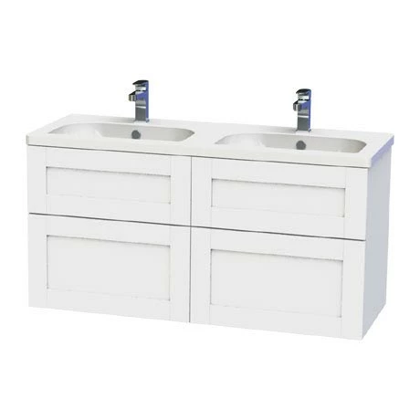 Miller London 120 Wall Hung Four Drawer Vanity Unit + Double Basin (White) Miller London 120 Wall Hung Four Drawer Vanity Unit + Double Basin (White) -Miller Sales Store LOND120WHIDR P