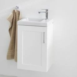 Miller - London 40 Wall Hung Single Door Vanity Unit With Ceramic Basin - White -Miller Sales Store LOND40WHILH D1N 460
