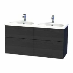 Miller - New York 120 Wall Hung Four Drawer Vanity Unit With Double Ceramic Basin - Black