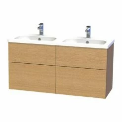 Miller - New York 120 Wall Hung Four Drawer Vanity Unit With Double Ceramic Basin - Oak
