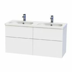 Miller - New York 120 Wall Hung Four Drawer Vanity Unit With Double Ceramic Basin - White