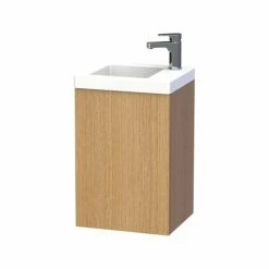 Miller - New York 40 Wall Hung Single Door Vanity Unit With Ceramic Basin - Oak