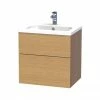 Miller - New York 60 Wall Hung Two Drawer Vanity Unit With Ceramic Basin - Oak 2 Miller - New York 60 Wall Hung Two Drawer Vanity Unit With Ceramic Basin - Oak -Miller Sales Store NY60OAKDR P
