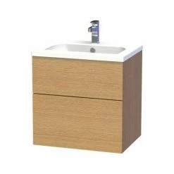 Miller - New York 60 Wall Hung Two Drawer Vanity Unit With Ceramic Basin - Oak