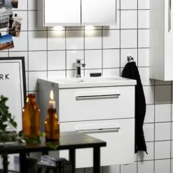 Miller - New York 60 Wall Hung Two Drawer Vanity Unit With Ceramic Basin - White -Miller Sales Store NY60WHIDR D1 460