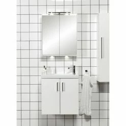 Miller - New York 60 Wall Hung Two Door Vanity Unit With Ceramic Basin - White -Miller Sales Store NY60WHI D1 460 2