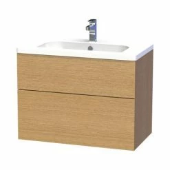 Miller - New York 80 Wall Hung Two Drawer Vanity Unit With Ceramic Basin - Oak